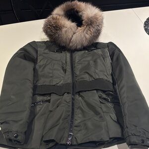 Moncler Olive Green Jacket with Fur Trim